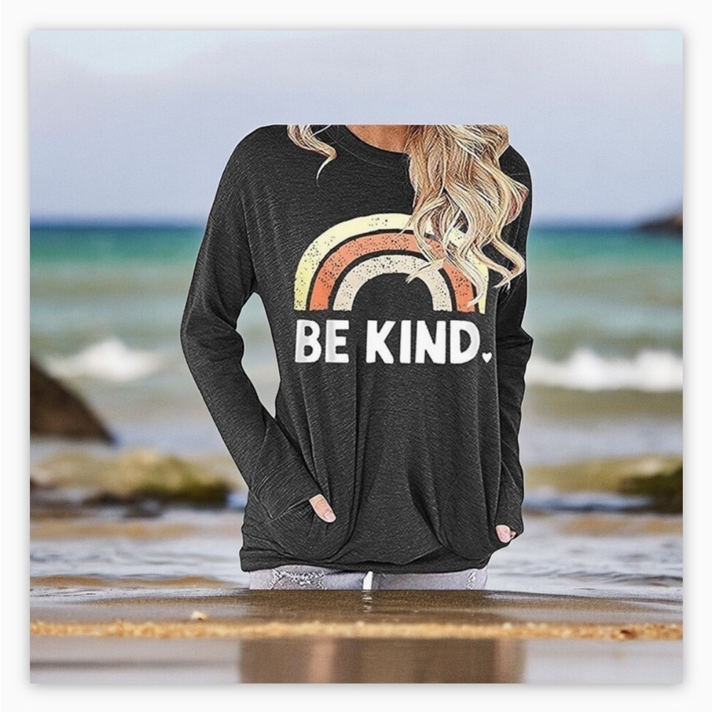 FuyxxmerBe Kind rainbow Sweatshirt with Pockets-like newSz M-L☀️Lake life!​​ - Picture 6 of 14